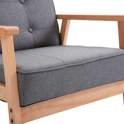 Grauer Leinen-Sessel mit Holzrahmen, 120 kg Tragkraft