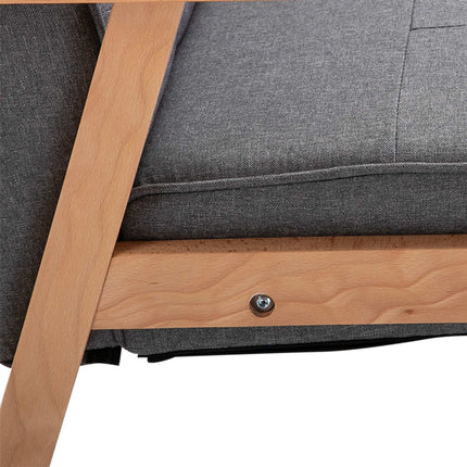 Grauer Leinen-Sessel mit Holzrahmen, 120 kg Tragkraft
