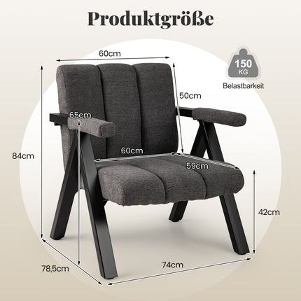 Grauer Loungesessel mit Armlehnen und Metallrahmen