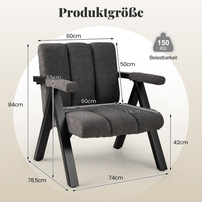 Grauer Loungesessel mit Armlehnen und Metallrahmen