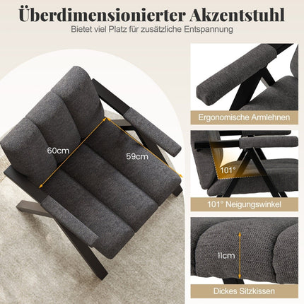 Grauer Loungesessel mit Armlehnen und Metallrahmen