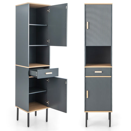 Gray Narrow Bathroom Cabinet with Doors and Drawer