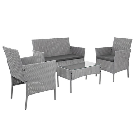Gartensitzgruppe aus grauem Rattan – 2 Stühle, Sofa, Tisch