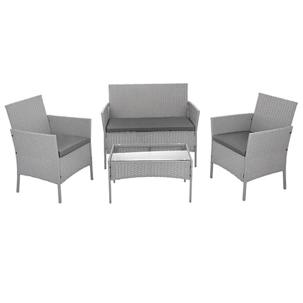 Gartensitzgruppe aus grauem Rattan – 2 Stühle, Sofa, Tisch