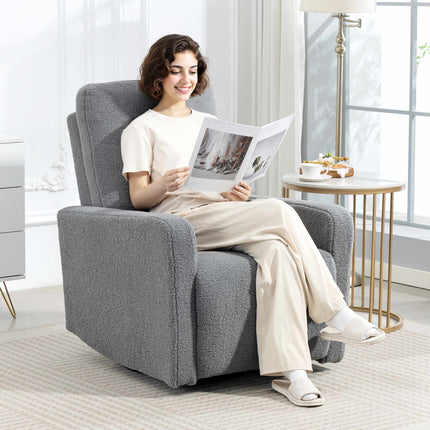 Gray Recliner Chair with Fleece Cover, Adjustable Backrest