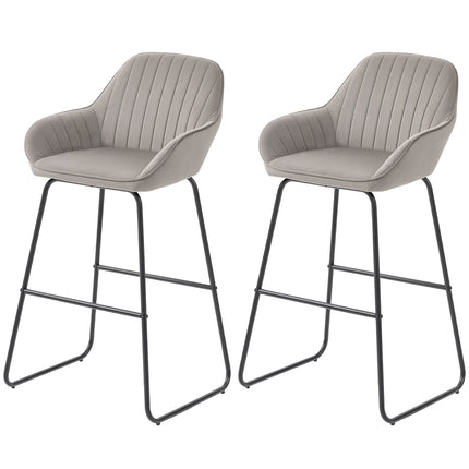 Graue Samt-Barhocker 2er-Set mit Metallbeinen