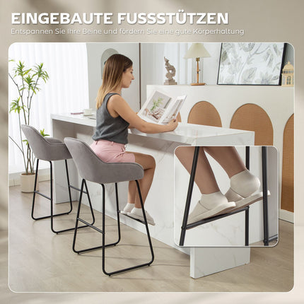 Graue Samt-Barhocker 2er-Set mit Metallbeinen