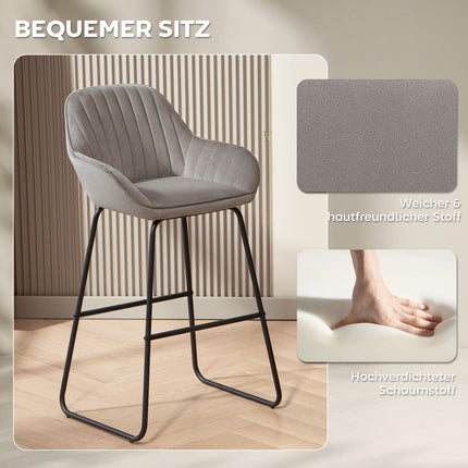 Graue Samt-Barhocker 2er-Set mit Metallbeinen