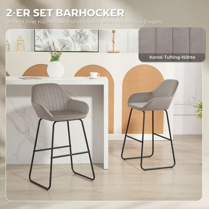 Graue Samt-Barhocker 2er-Set mit Metallbeinen