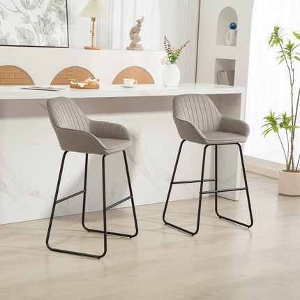 Graue Samt-Barhocker 2er-Set mit Metallbeinen