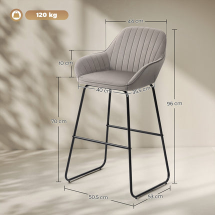 Graue Samt-Barhocker 2er-Set mit Metallbeinen