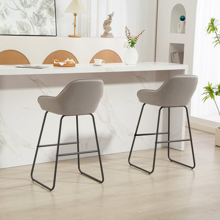 Graue Samt-Barhocker 2er-Set mit Metallbeinen