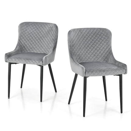 Gray Velvet Dining Chairs Set of 2 with Metal Legs