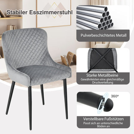 Gray Velvet Dining Chairs Set of 2 with Metal Legs