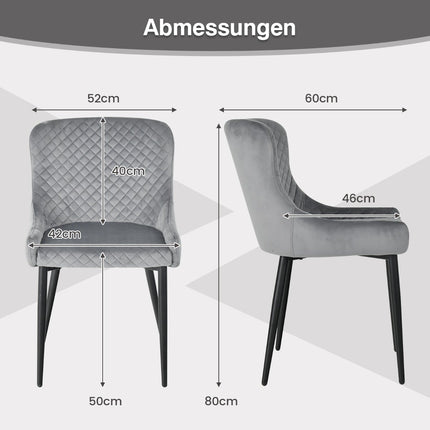 Gray Velvet Dining Chairs Set of 2 with Metal Legs