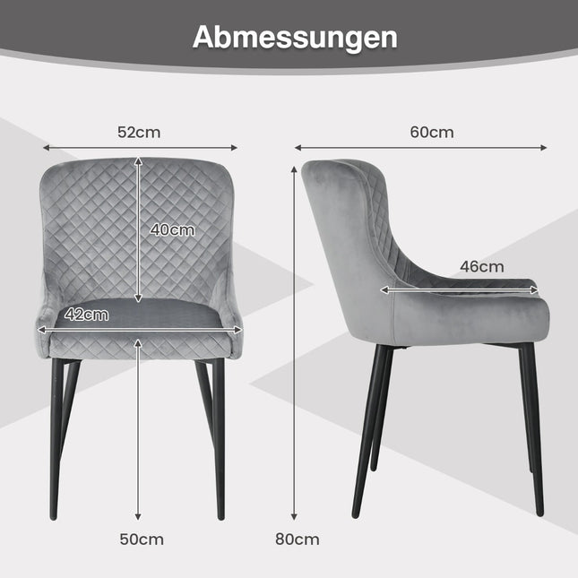 Graue Samt-Esszimmerstühle 2er-Set mit Metallbeinen