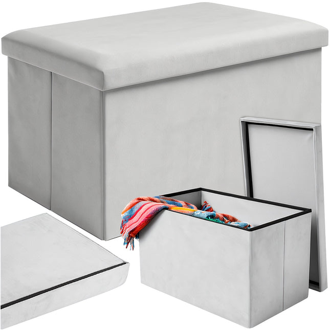 Grauer Samt-Pouf, 60x30x30 cm, Ottoman Hocker