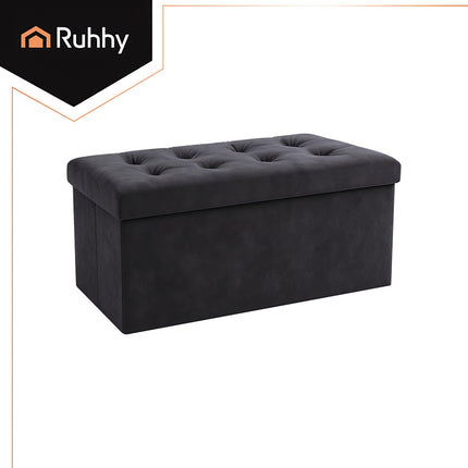 Gray Velvet Storage Pouf – Foldable, 76x38x38 cm