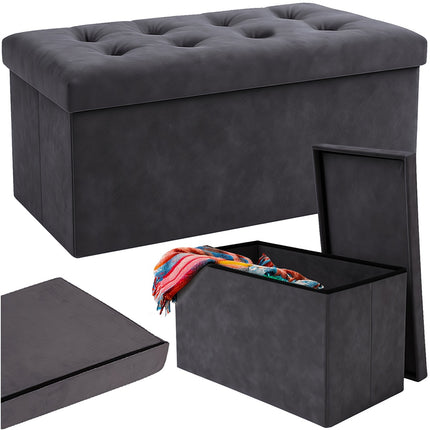 Gray Velvet Storage Pouf – Foldable, 76x38x38 cm