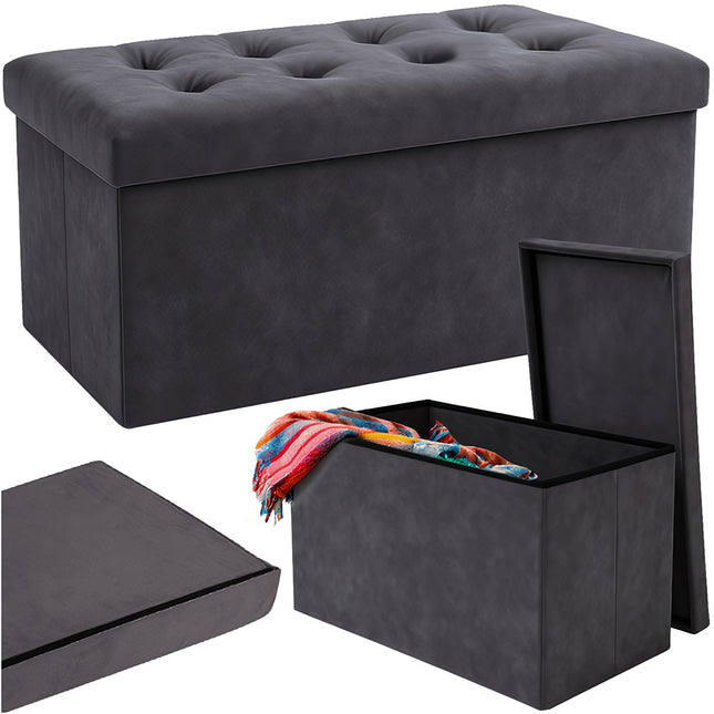 Grauer Samt-Aufbewahrungspouf – faltbar, 76x38x38 cm