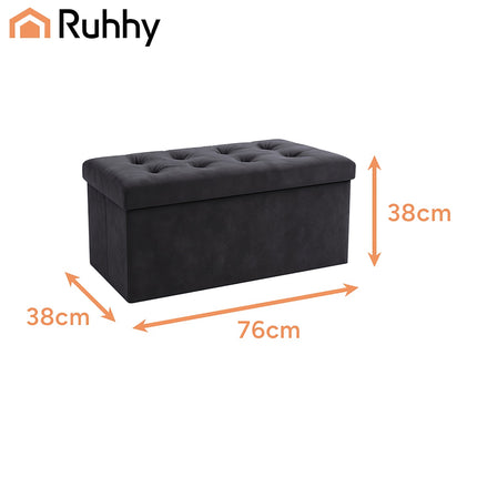 Gray Velvet Storage Pouf – Foldable, 76x38x38 cm