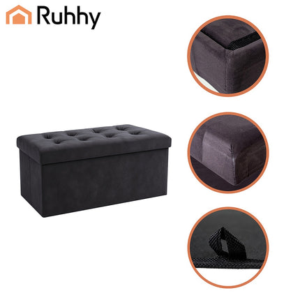 Gray Velvet Storage Pouf – Foldable, 76x38x38 cm