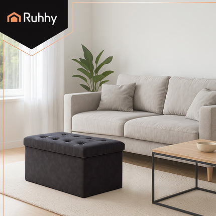 Gray Velvet Storage Pouf – Foldable, 76x38x38 cm