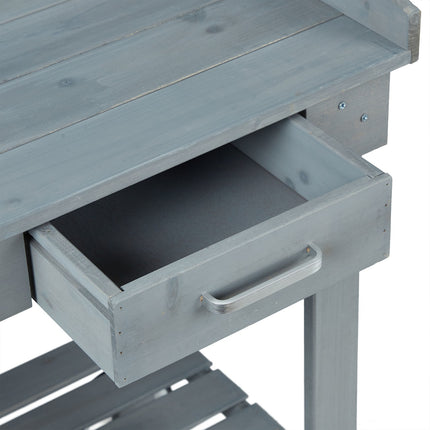 Gray planter table with wheels