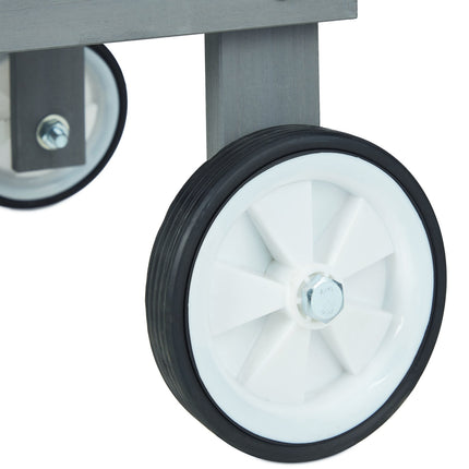 Gray planter table with wheels