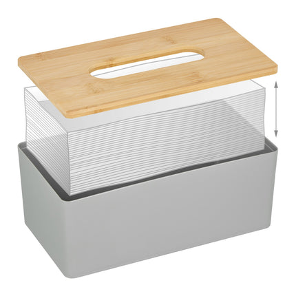 Boîte à mouchoirs grise avec couvercle en bambou