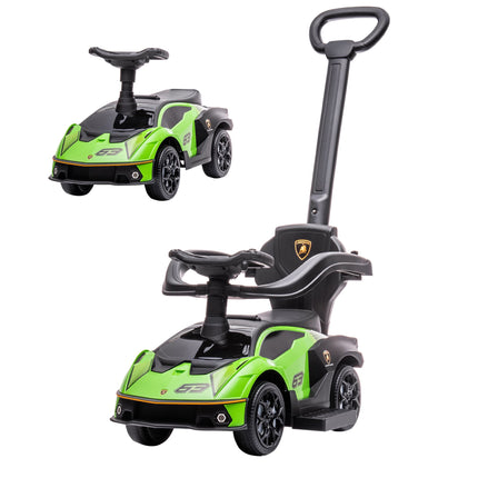 Green 2-in-1 Ride-On Car with Push Handle and Horn