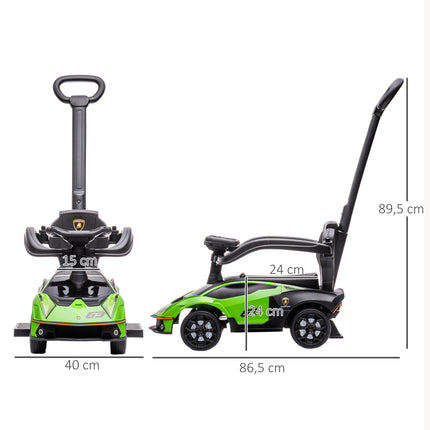 Green 2-in-1 Ride-On Car with Push Handle and Horn