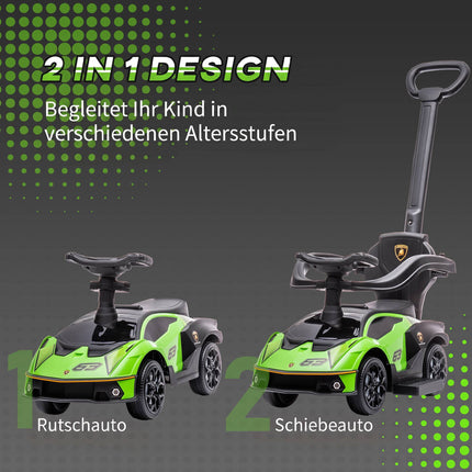 Green 2-in-1 Ride-On Car with Push Handle and Horn