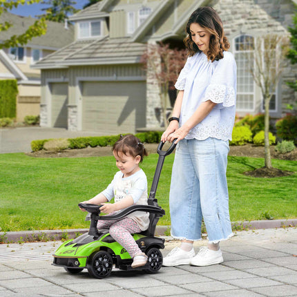 Green 2-in-1 Ride-On Car with Push Handle and Horn