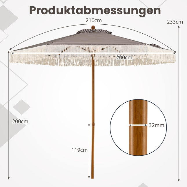 Grüner 2m Sonnenschirm mit Fransen und Metallstange