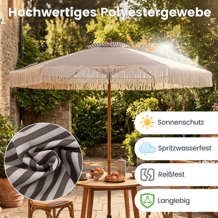Grüner 2m Sonnenschirm mit Fransen und Metallstange