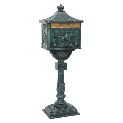 Green Antique Freestanding Column Letterbox, Aluminium