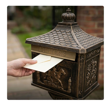 Green Antique Freestanding Column Letterbox, Aluminium