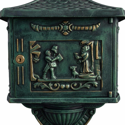 Green Antique Freestanding Column Letterbox, Aluminium