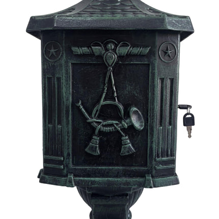 Green Antique Freestanding Column Letterbox, Aluminium