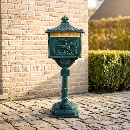 Green Antique Freestanding Column Letterbox, Aluminium