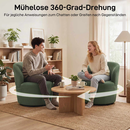 Grüner Cord-Drehstuhl, 360° drehbar, ergonomische Rückenlehne