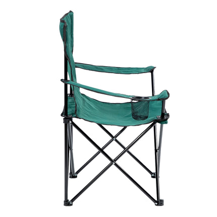 Grüner klappbarer Campingstuhl mit Becherhalter