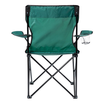 Grüner klappbarer Campingstuhl mit Becherhalter