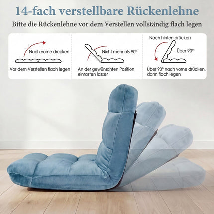 Groene opklapbare vloerstoel, verstelbare rugleuning, koraalfleece.