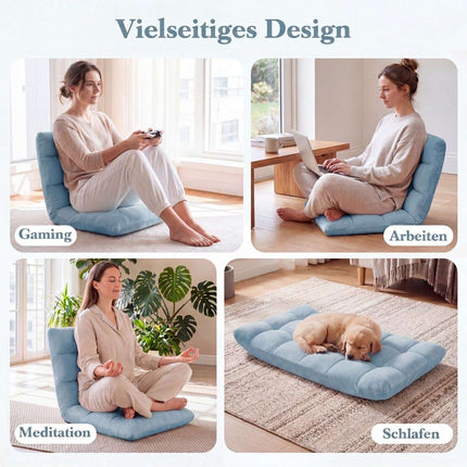 Groene opklapbare vloerstoel, verstelbare rugleuning, koraalfleece.