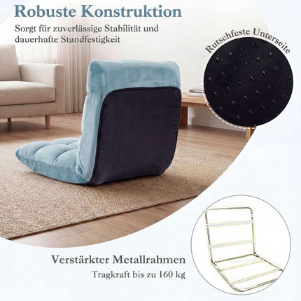 Groene opklapbare vloerstoel, verstelbare rugleuning, koraalfleece.