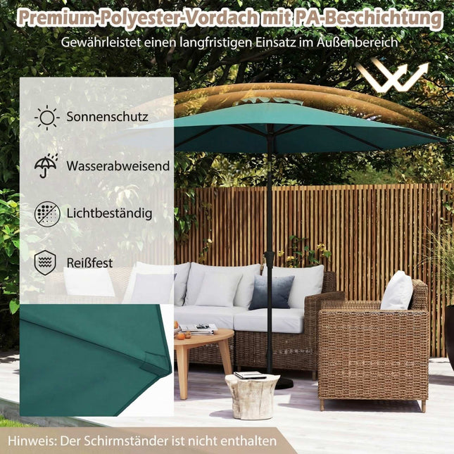 Green Patio Umbrella, 303 cm, Crank Tilt, Weather-Resistant