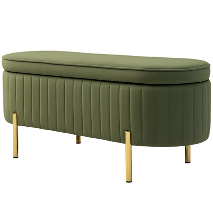 Green Velvet Storage Bench with Gold Legs, 19-Gallon Capacity