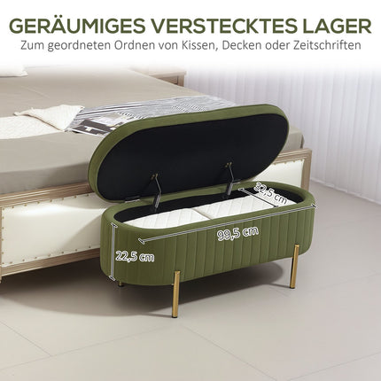 Green Velvet Storage Bench with Gold Legs, 19-Gallon Capacity